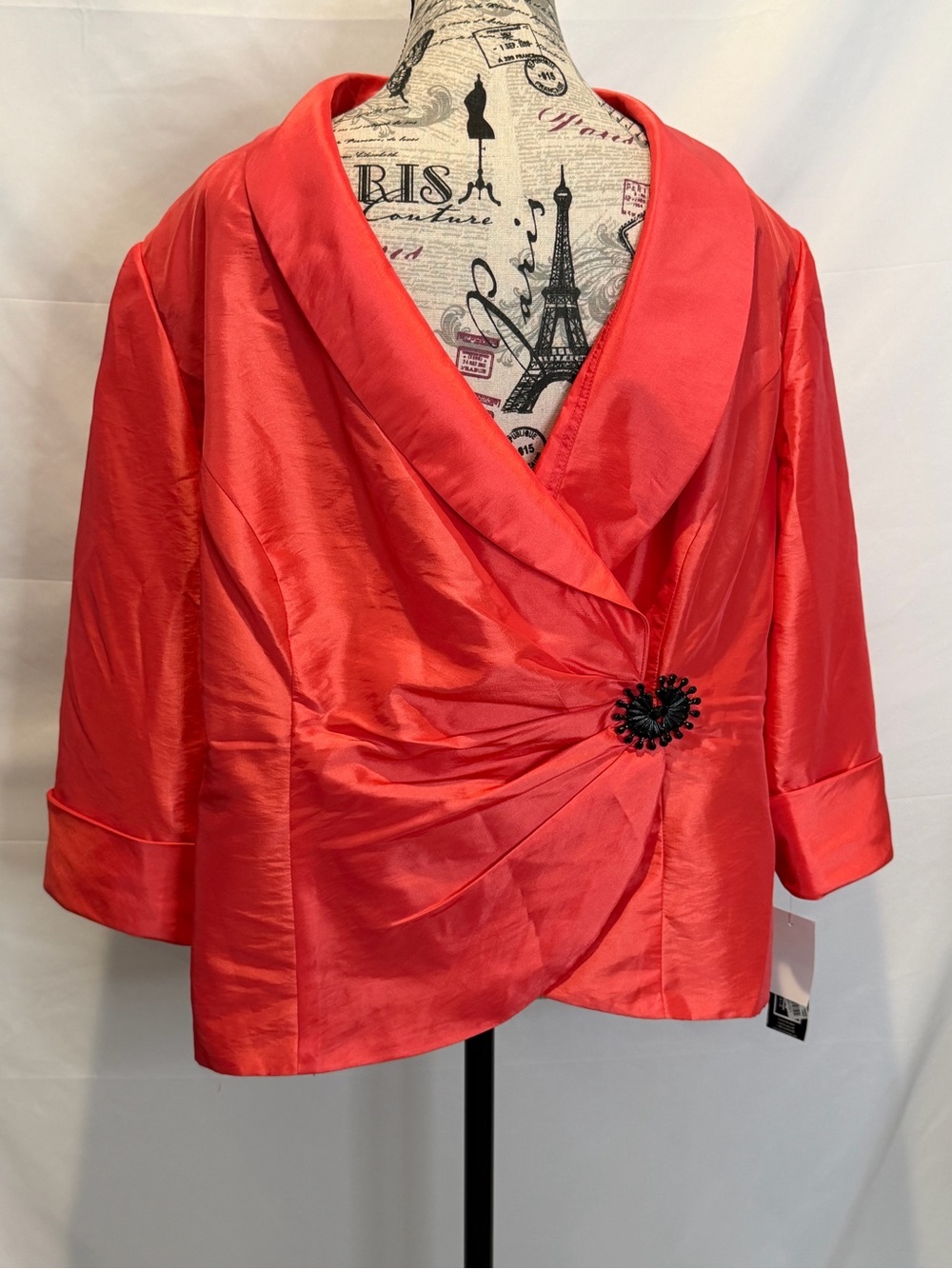 Elegant Salmon Satin Draped Women's Top with Decorative Brooch